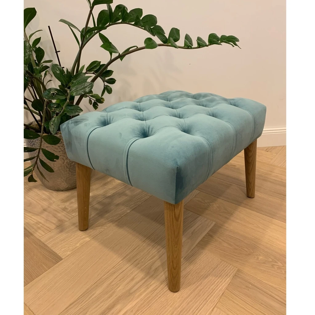 VELMA – Baby Blue Button Tufted Footrest Stool