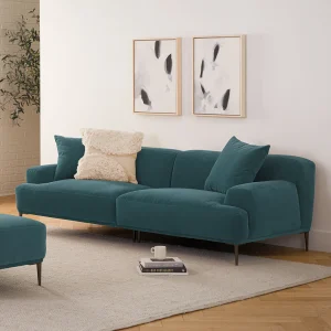Three Seater Teal Blue Sectional Couch with Metal Legs