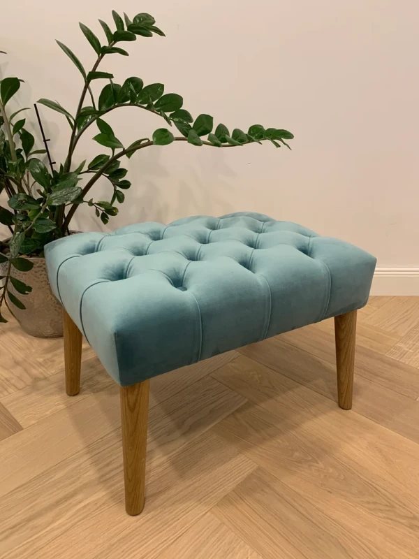 VELMA – Baby Blue Button Tufted Footrest Stool - Image 2